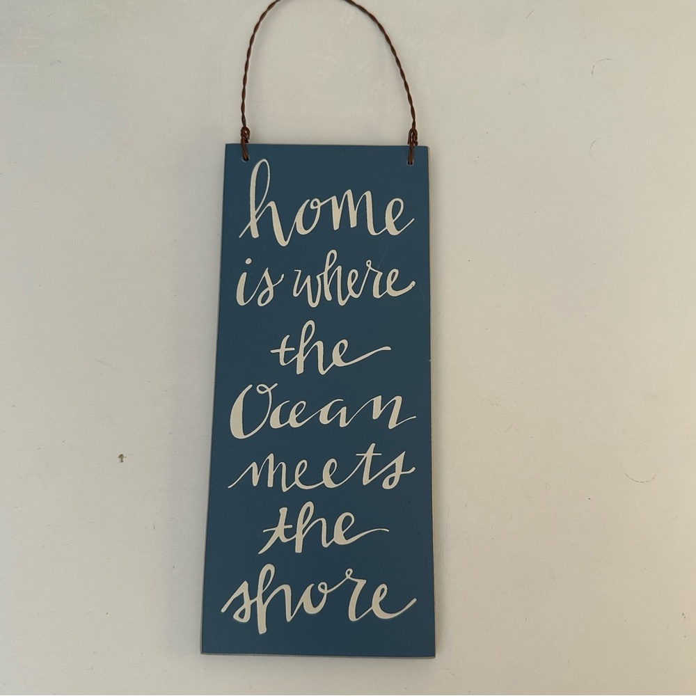 Beach house ocean hanging sign blue and white